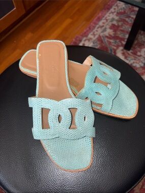 Hermes Mint Green Cutout Slide Mules size 38